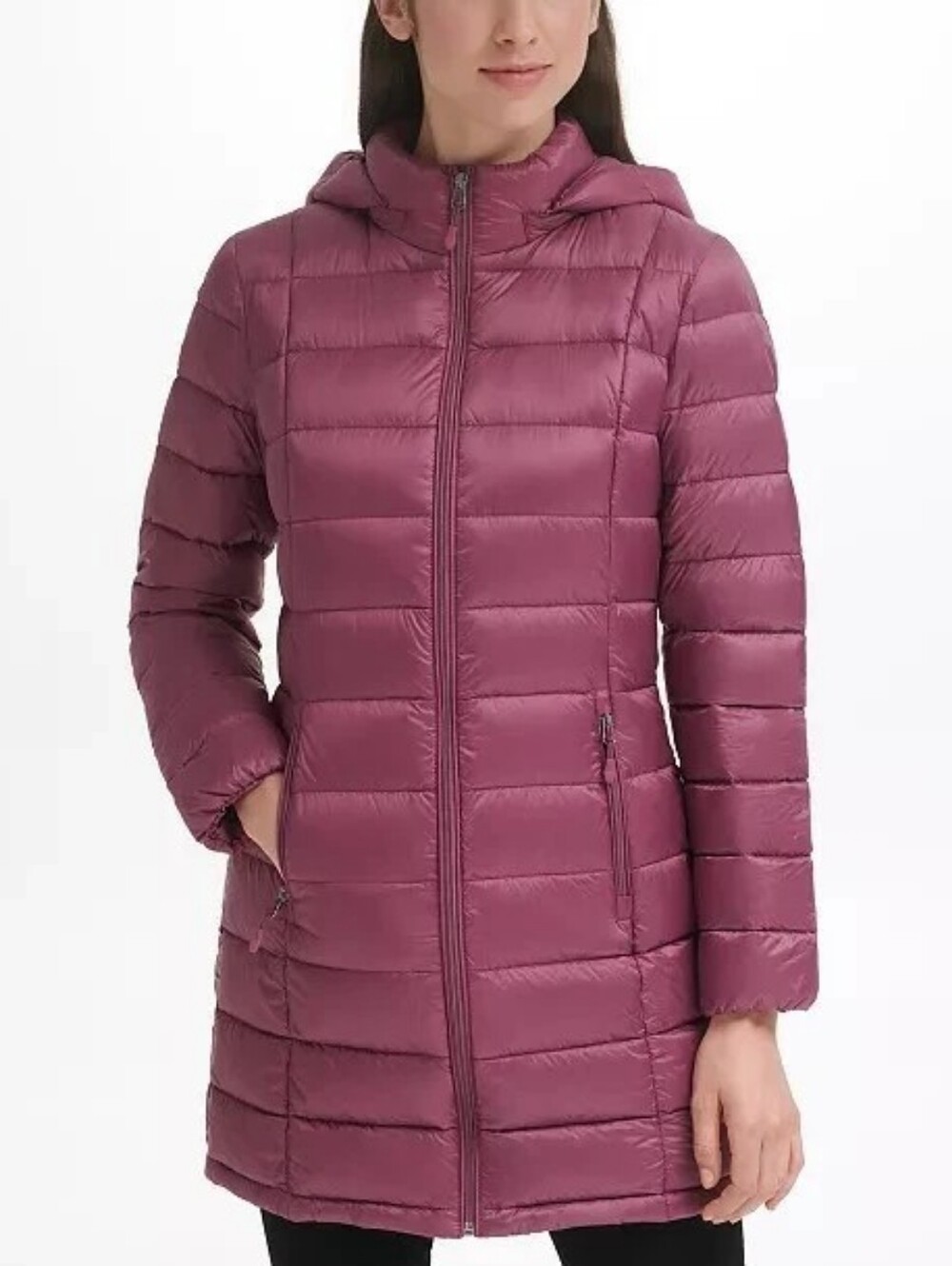 Charter Club Women Packable Hooded Down Quilted Long Puffer Coat, Plumberry, S/M